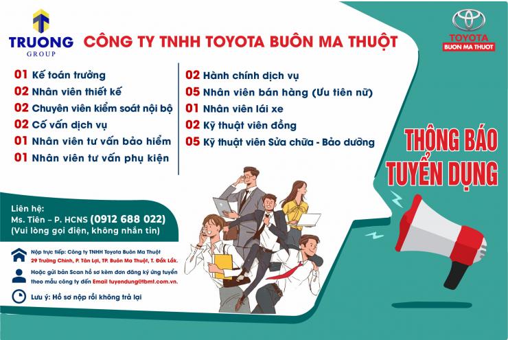 TOYOTA BUÔN MA THUỘT THÔNG BÁO TUYỂN DỤNG 2022 LẦN 6